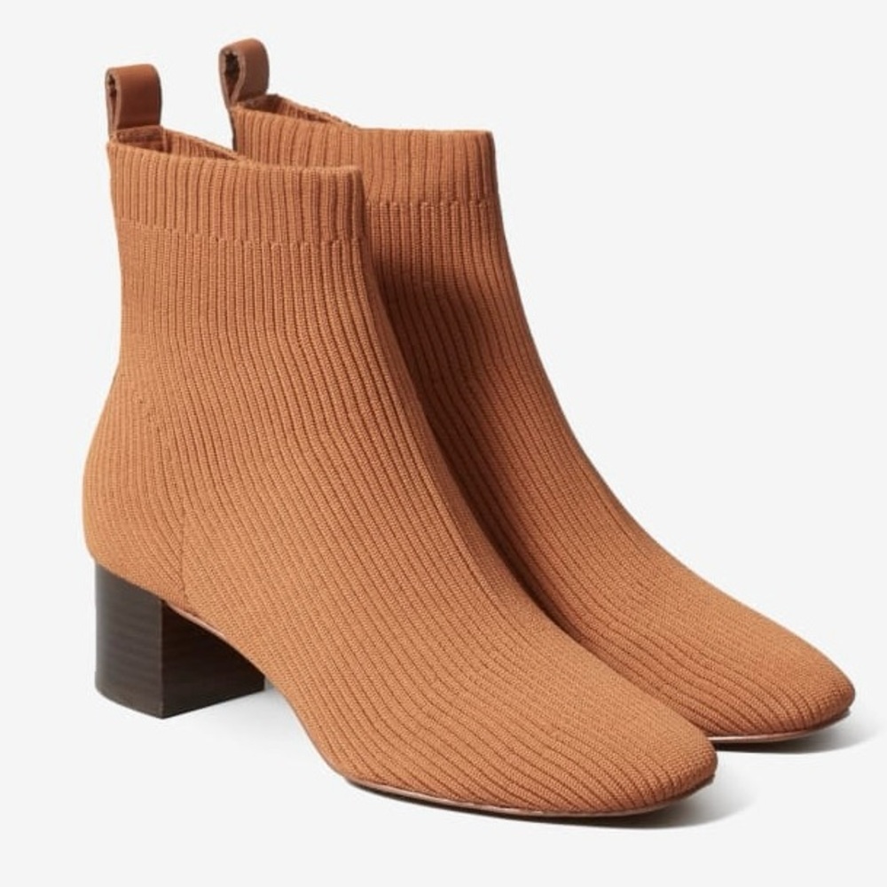 Everlane The Glove Boot Ribbed Knit Ankle Booties Tan Brown